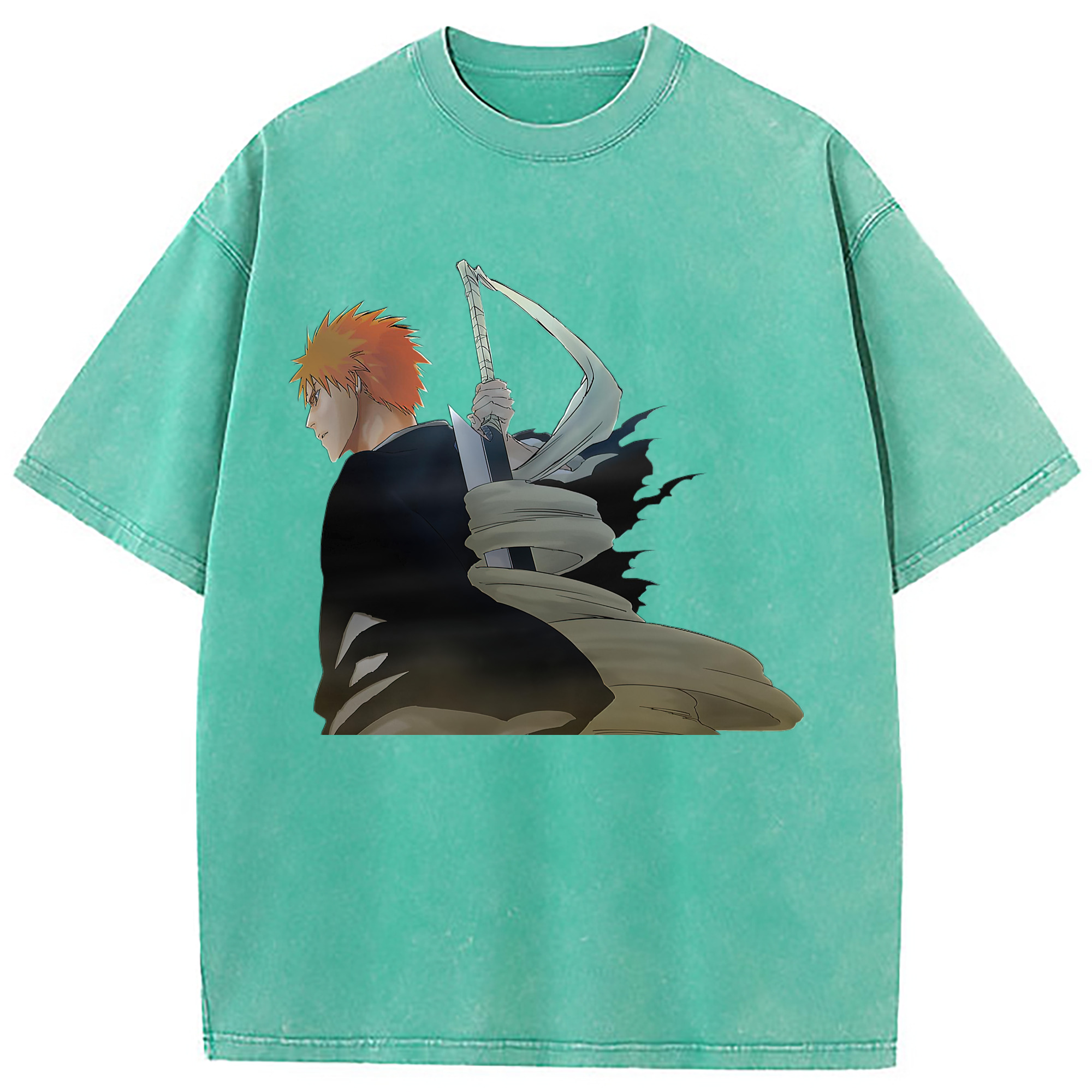 （画像用） ブリーチ 黒崎一護（くろさき いちご）BLEACH Kurosaki Ichigo 綿100% ヴィンテージ風 半袖Tシャツ（フロントプリント）